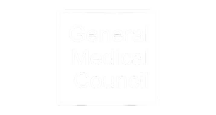 Logo of the general medical council, featuring the text "general medical council" in white, within a bordered rectangular frame on a green background.